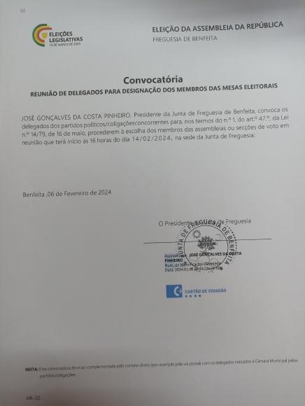 Convocatória - Reunião de Delegados para Designação dos Membros das Mesas Eleitorais