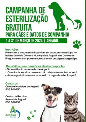 Campanha de Esterilização Gratuita para Cães e Gatos de Companhia