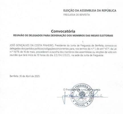 Convocatória - Reunião de Delegados para Designação dos Membros das Mesas Eleitorais